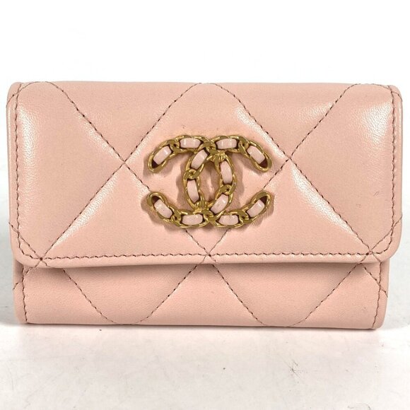 CHANEL Handbags - CHANEL Authentic Pink Lambskin Leather Logo Wallet